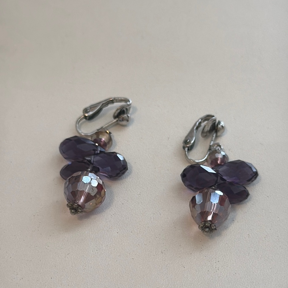 Purple Dangling Flower Earrings with Silver Accents
